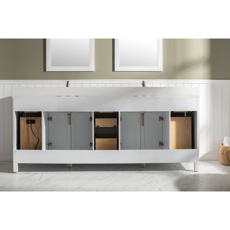 Breakwater Bay Oberlander 84'' Double Bathroom Vanity with Quartz Top